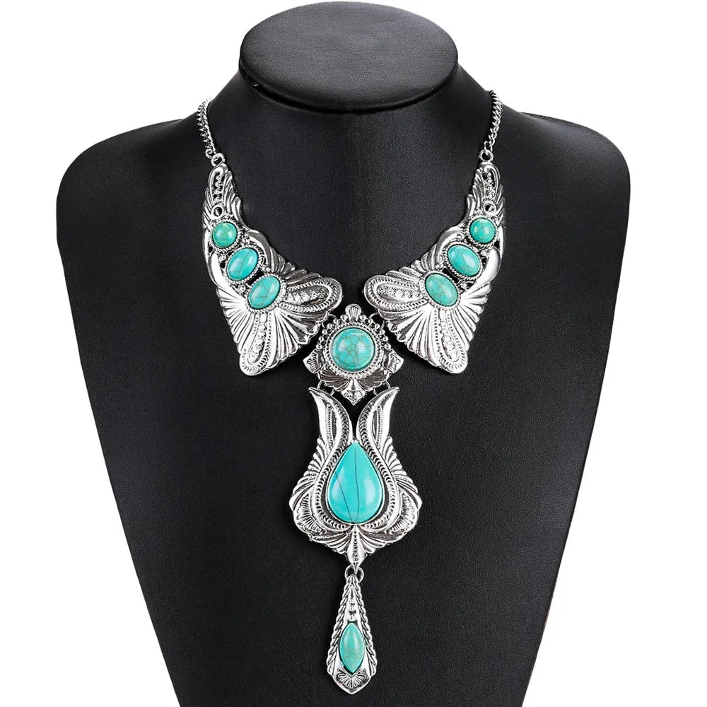 Indian Vintage Statement Large Collar Necklace Women Boho Ethnic Maxi Long Big Chunky Retro Tribal Moon Pendant Necklace Jewelry