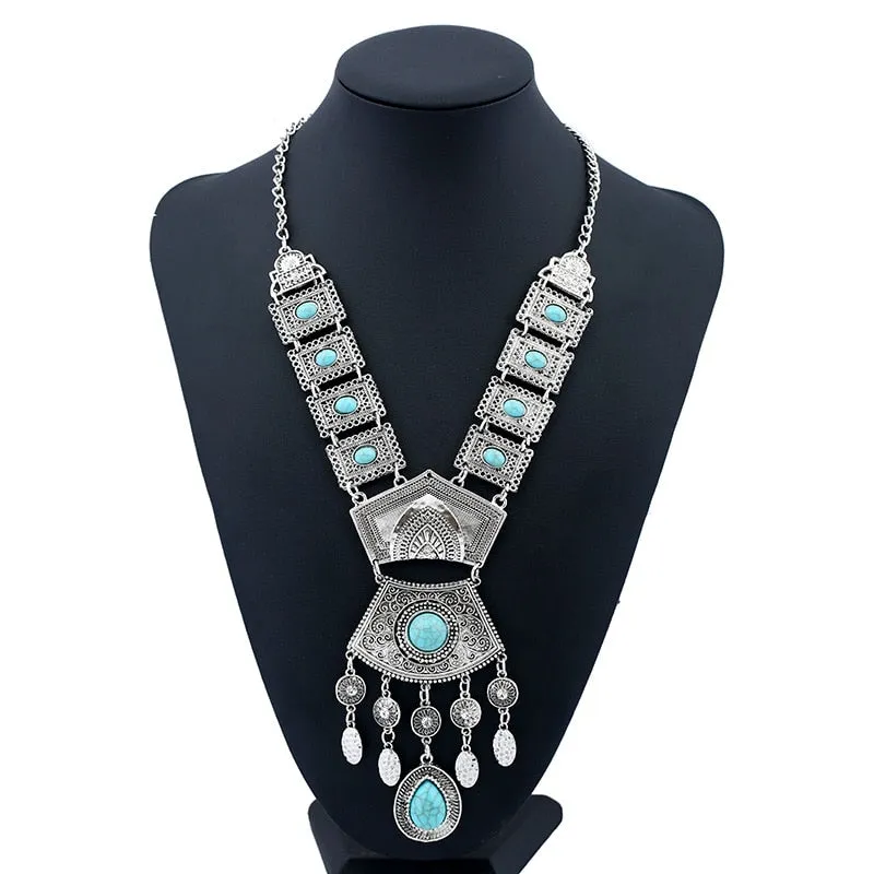 Indian Vintage Statement Large Collar Necklace Women Boho Ethnic Maxi Long Big Chunky Retro Tribal Moon Pendant Necklace Jewelry