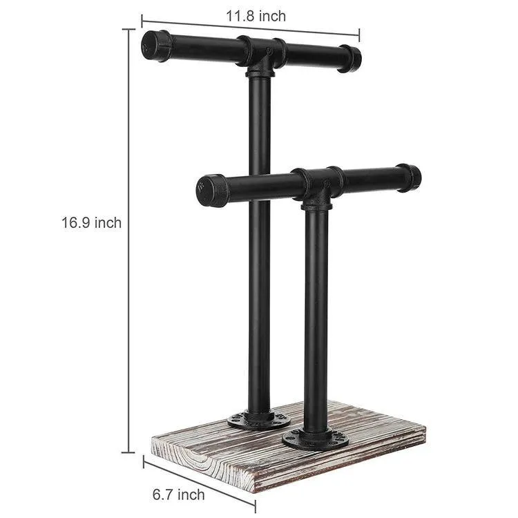 Industrial Pipe and Distressed Wood Jewelry Stand