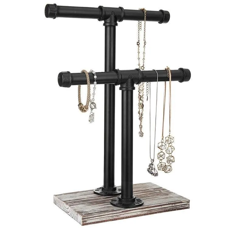 Industrial Pipe and Distressed Wood Jewelry Stand