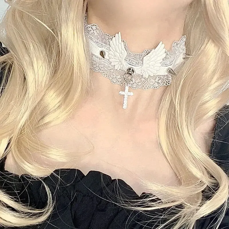 Kawaii Lolita White/Black Lace Choker