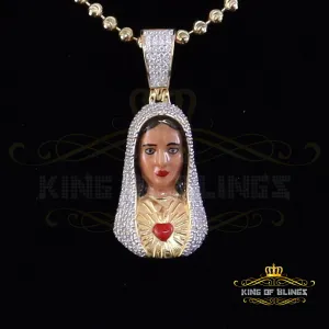 King Of Bling's 925 Silver Yellow Immaculate Heart MOTHER MARY 1.70 inch Pendant 3ct Moissanite