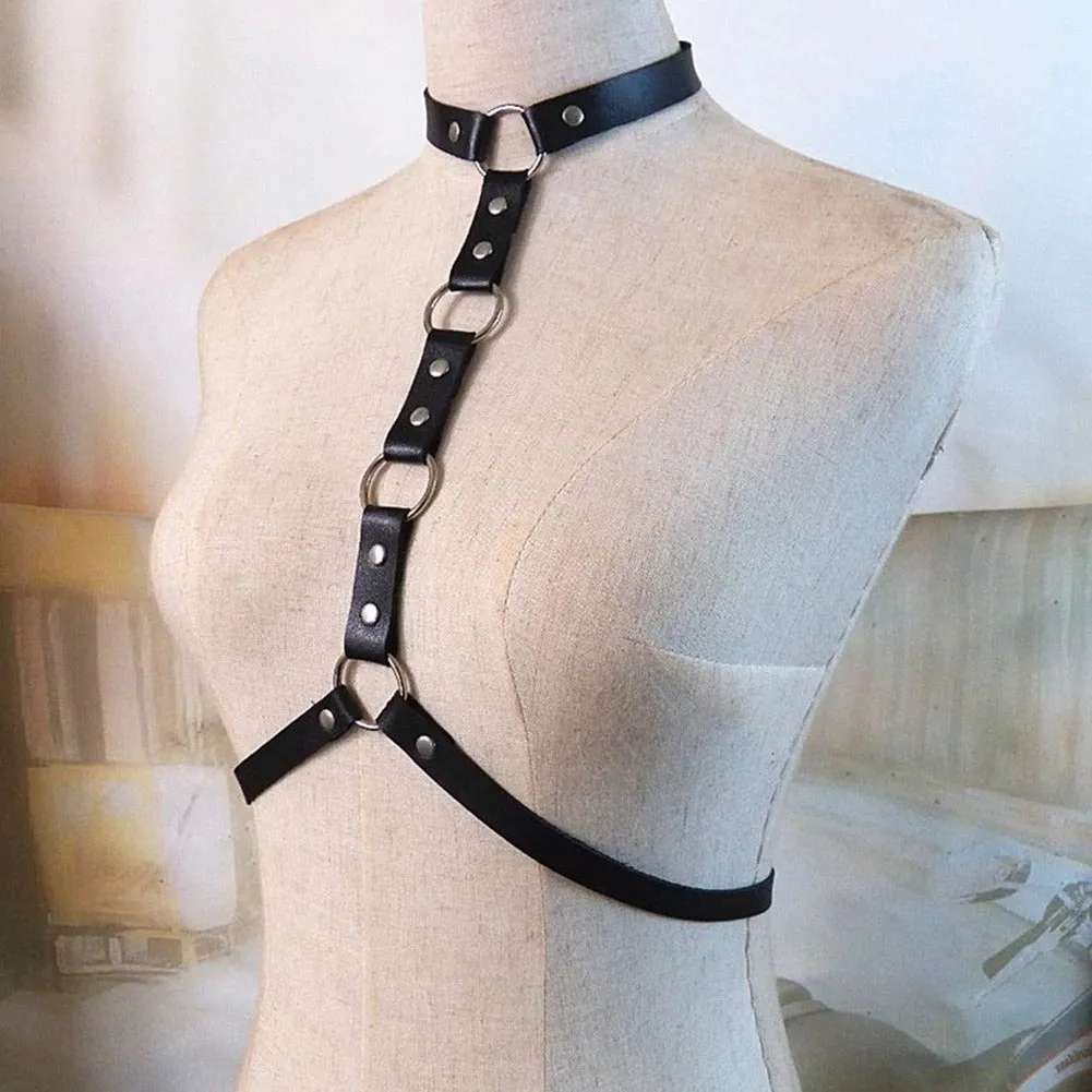 Leather Body Harness / Gothic Bondage Belt / Women Cosplay Festival Outfit