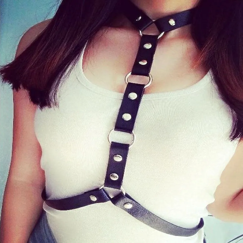 Leather Body Harness / Gothic Bondage Belt / Women Cosplay Festival Outfit