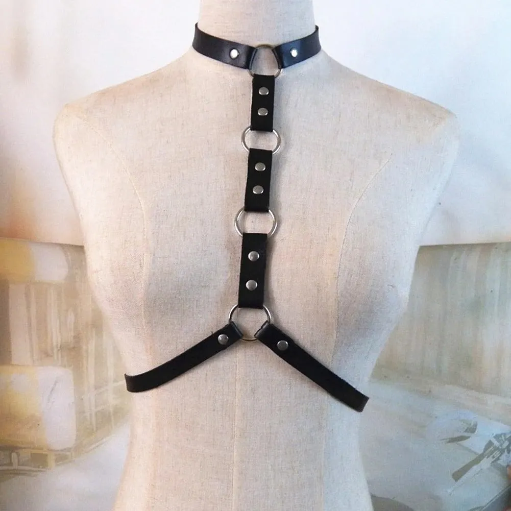 Leather Body Harness / Gothic Bondage Belt / Women Cosplay Festival Outfit