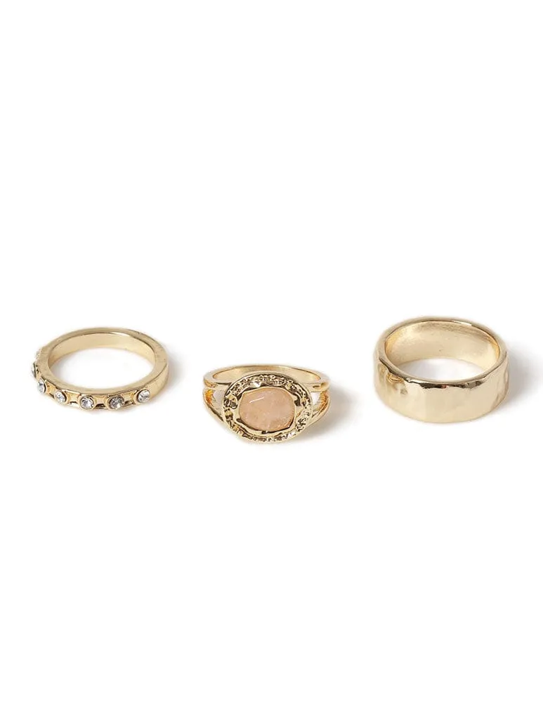 Liars & Lovers 3 Pack Gold Semi Precious Moonstone Rings