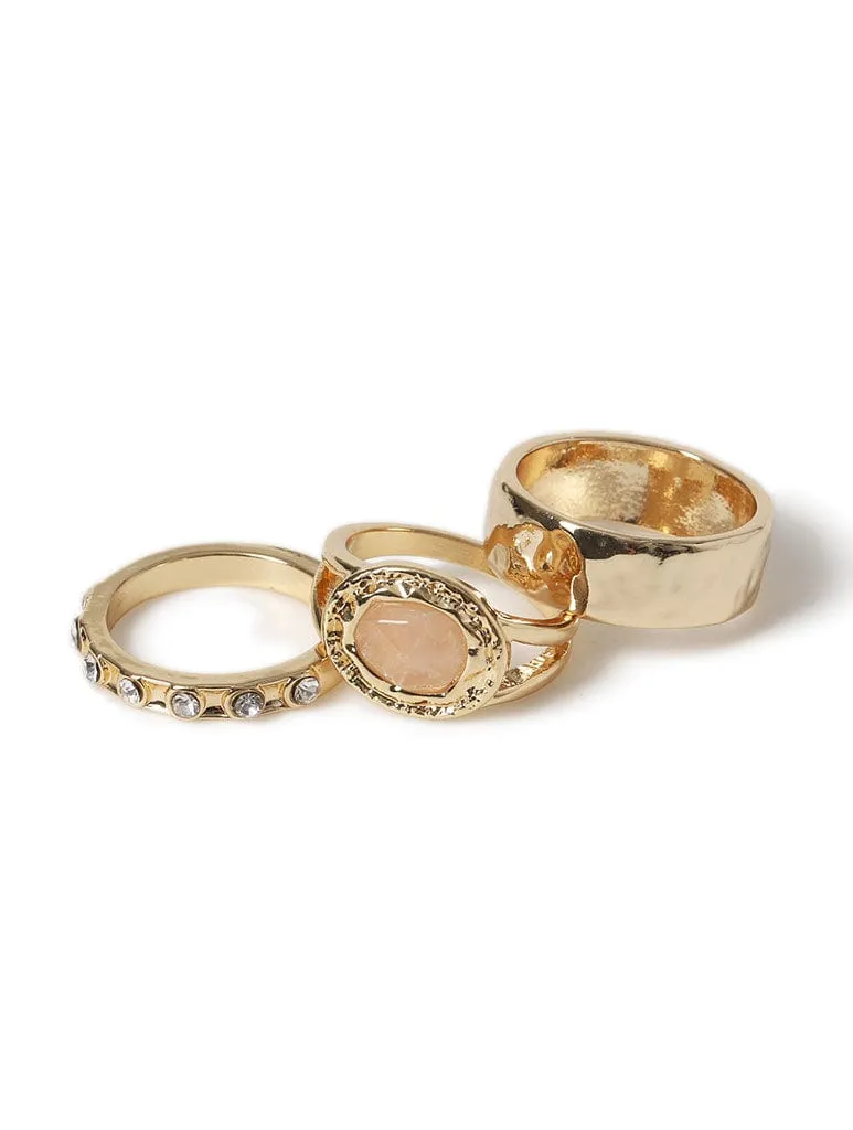 Liars & Lovers 3 Pack Gold Semi Precious Moonstone Rings