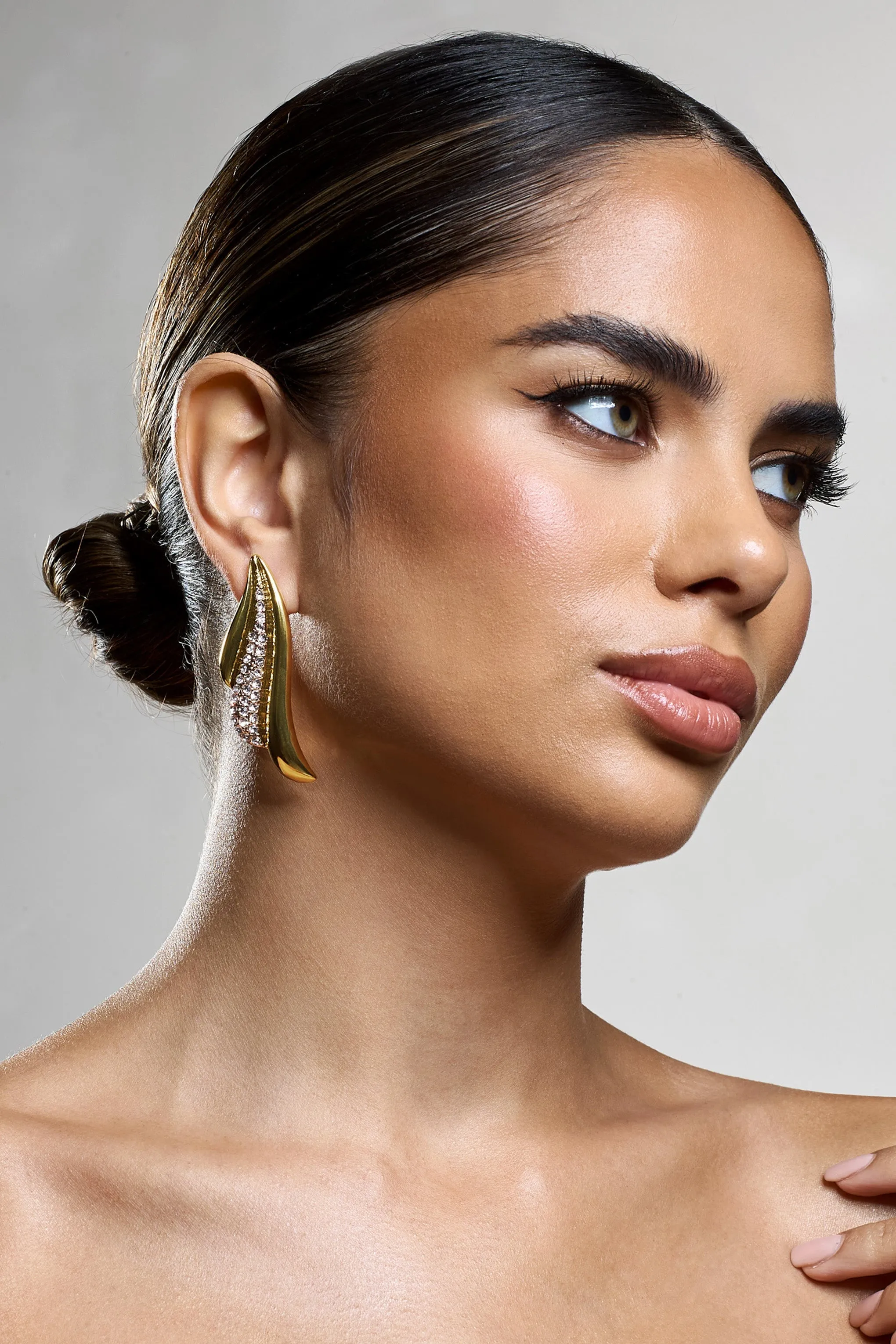 Linnea | Gold Diamante Statement Drop Earrings