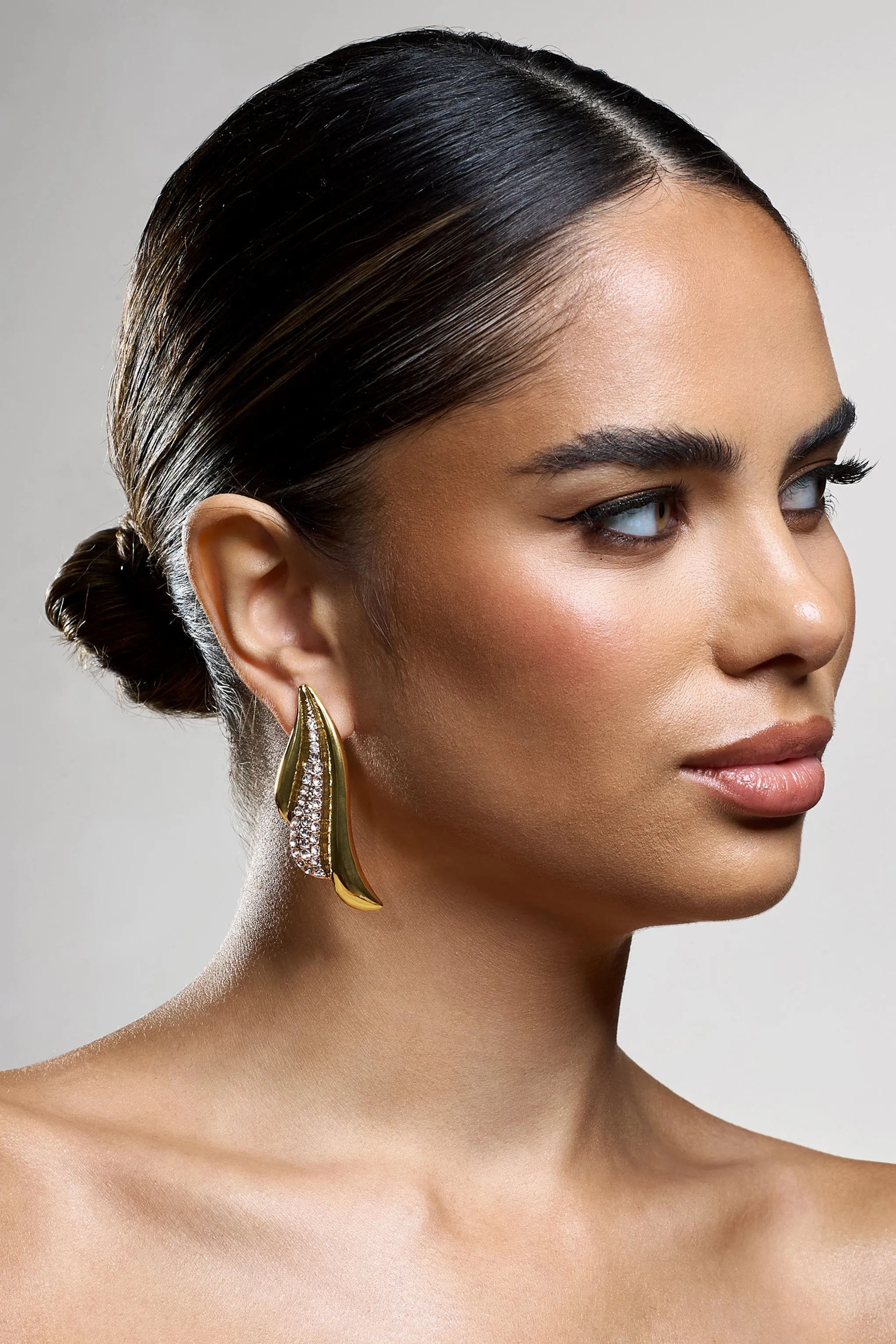 Linnea | Gold Diamante Statement Drop Earrings