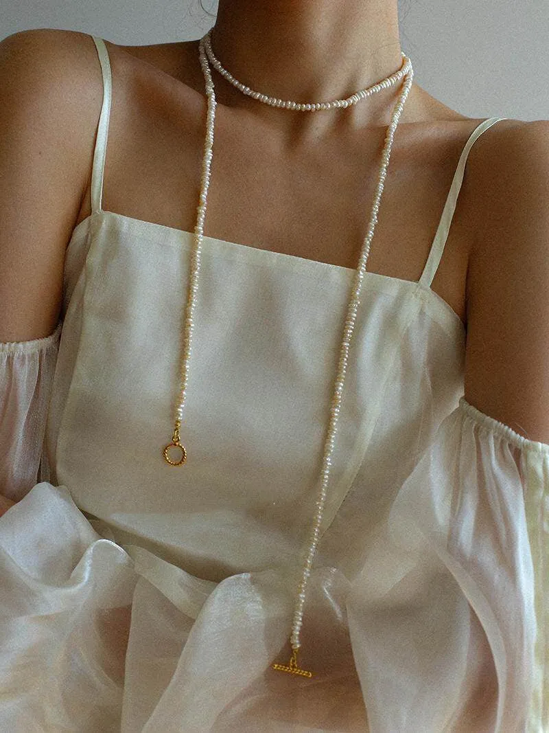 Long Minimalist Irregular Pearl OT Clasp Necklace Sweater Chain