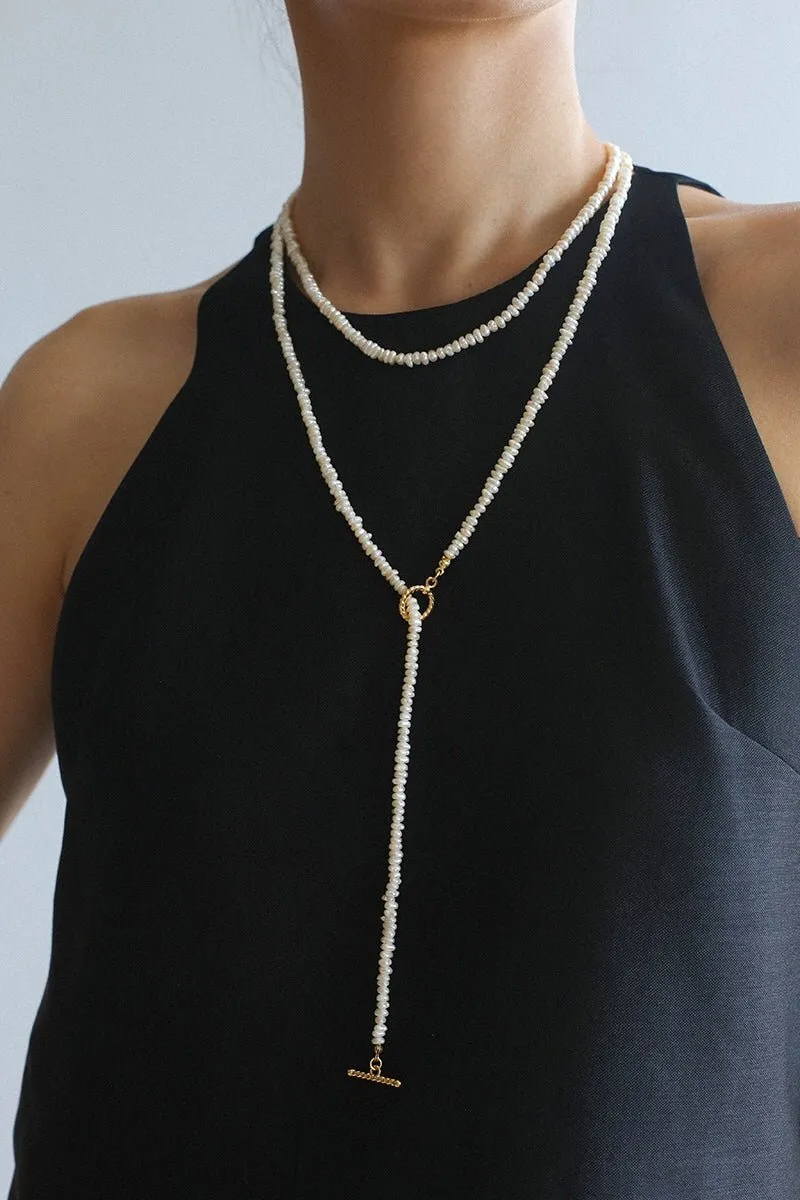 Long Minimalist Irregular Pearl OT Clasp Necklace Sweater Chain