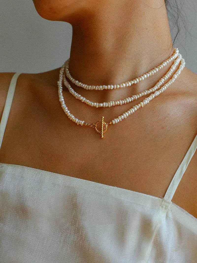 Long Minimalist Irregular Pearl OT Clasp Necklace Sweater Chain