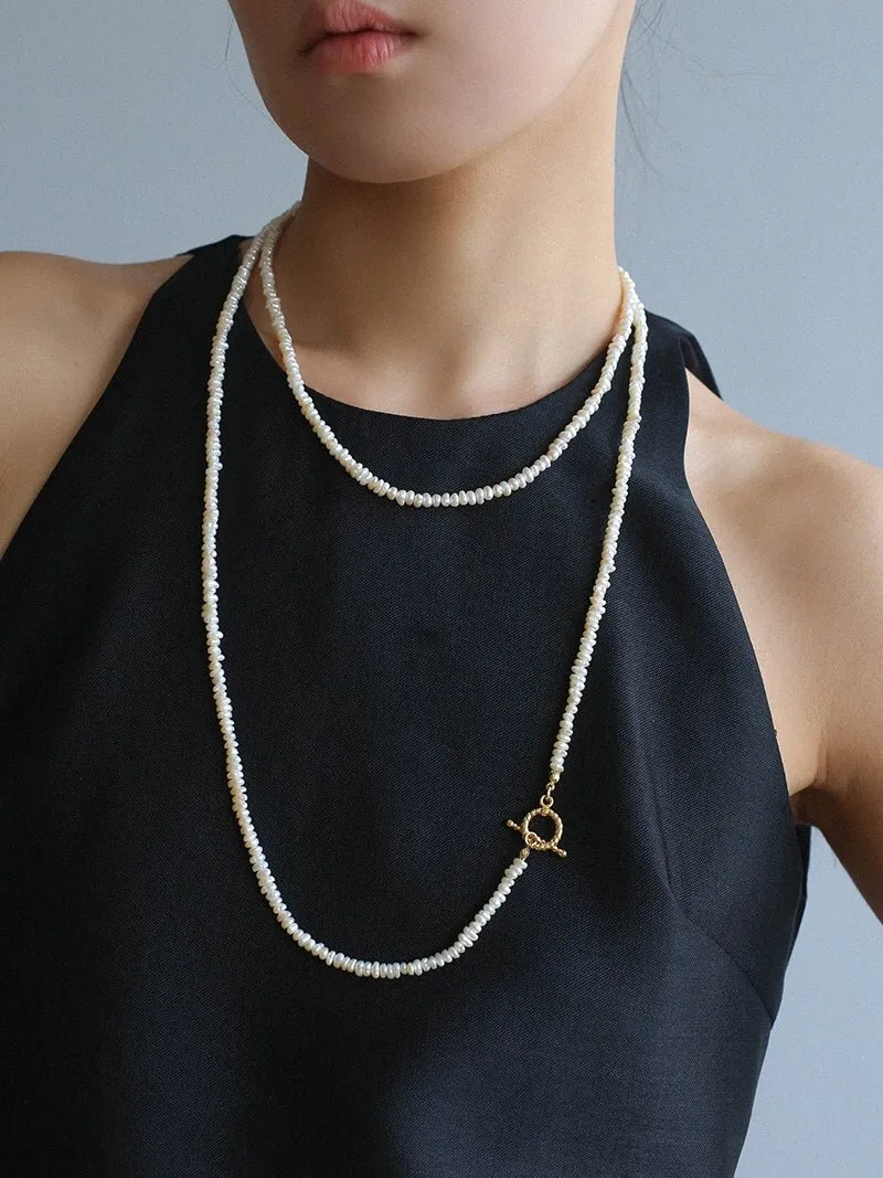 Long Minimalist Irregular Pearl OT Clasp Necklace Sweater Chain