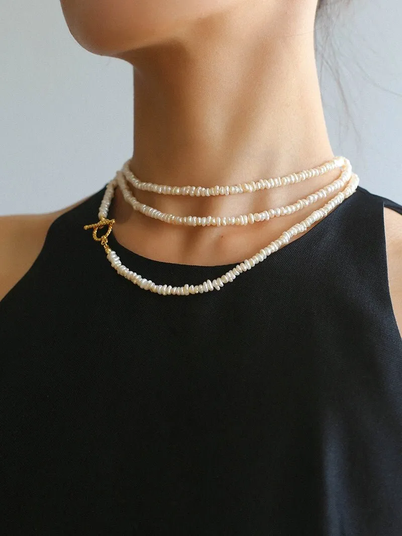 Long Minimalist Irregular Pearl OT Clasp Necklace Sweater Chain