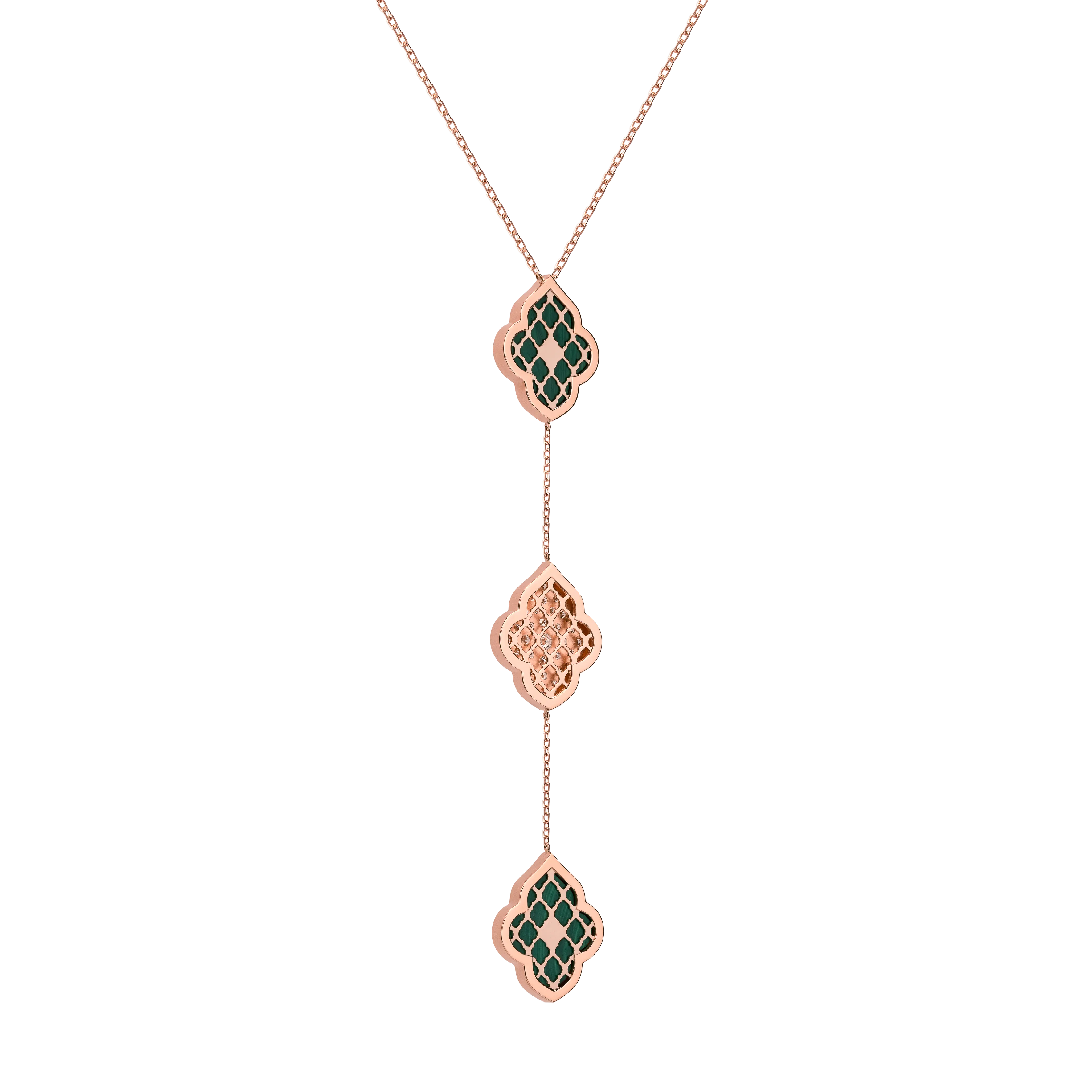 LUCE COLOUR - NECKLACE ROSE GOLD PAVE MALACHITE & 2 DIAMONDS M