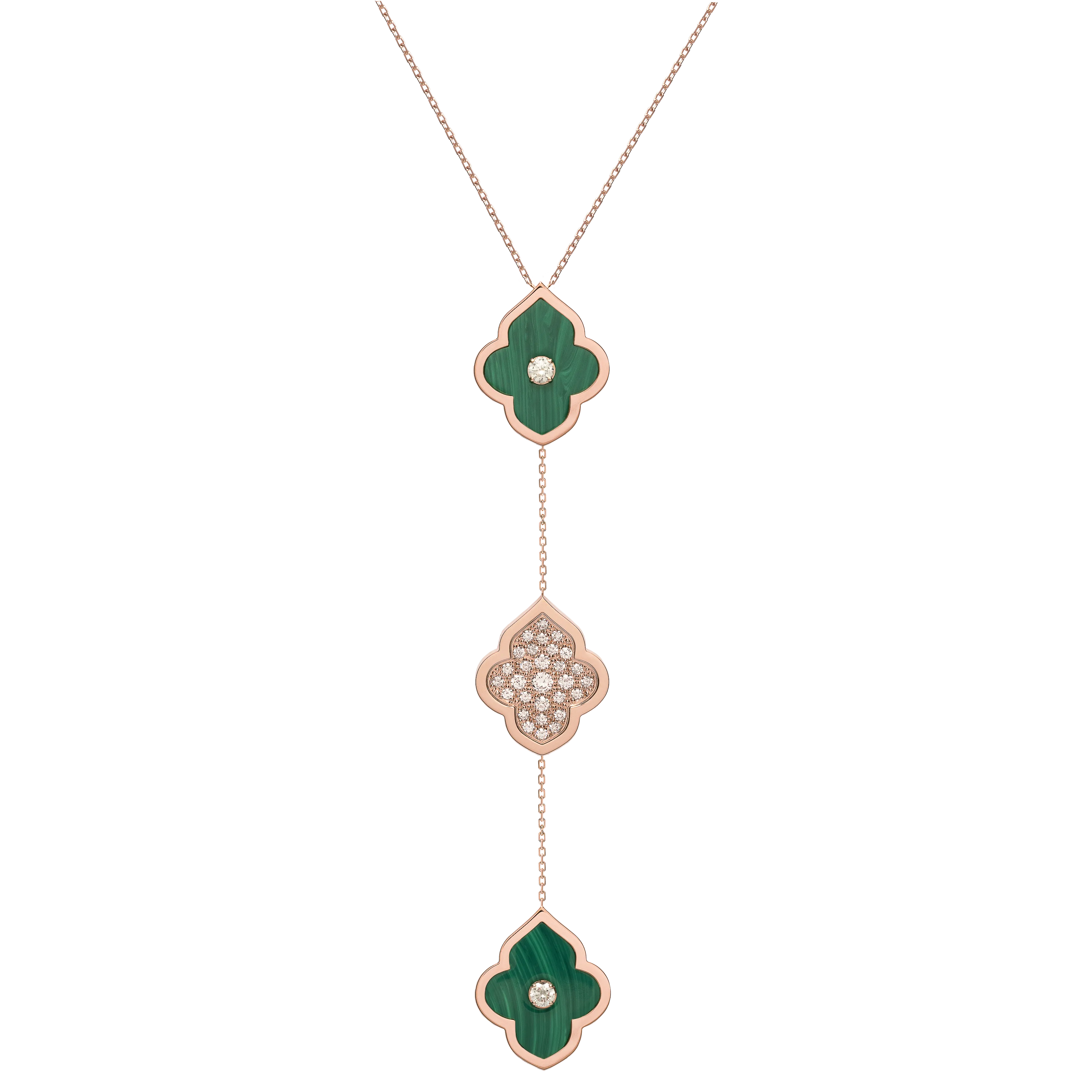 LUCE COLOUR - NECKLACE ROSE GOLD PAVE MALACHITE & 2 DIAMONDS M