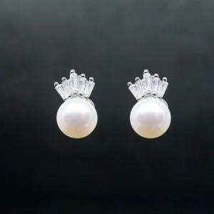 Lucy X - Pearl Crystal Silver Stud Earrings