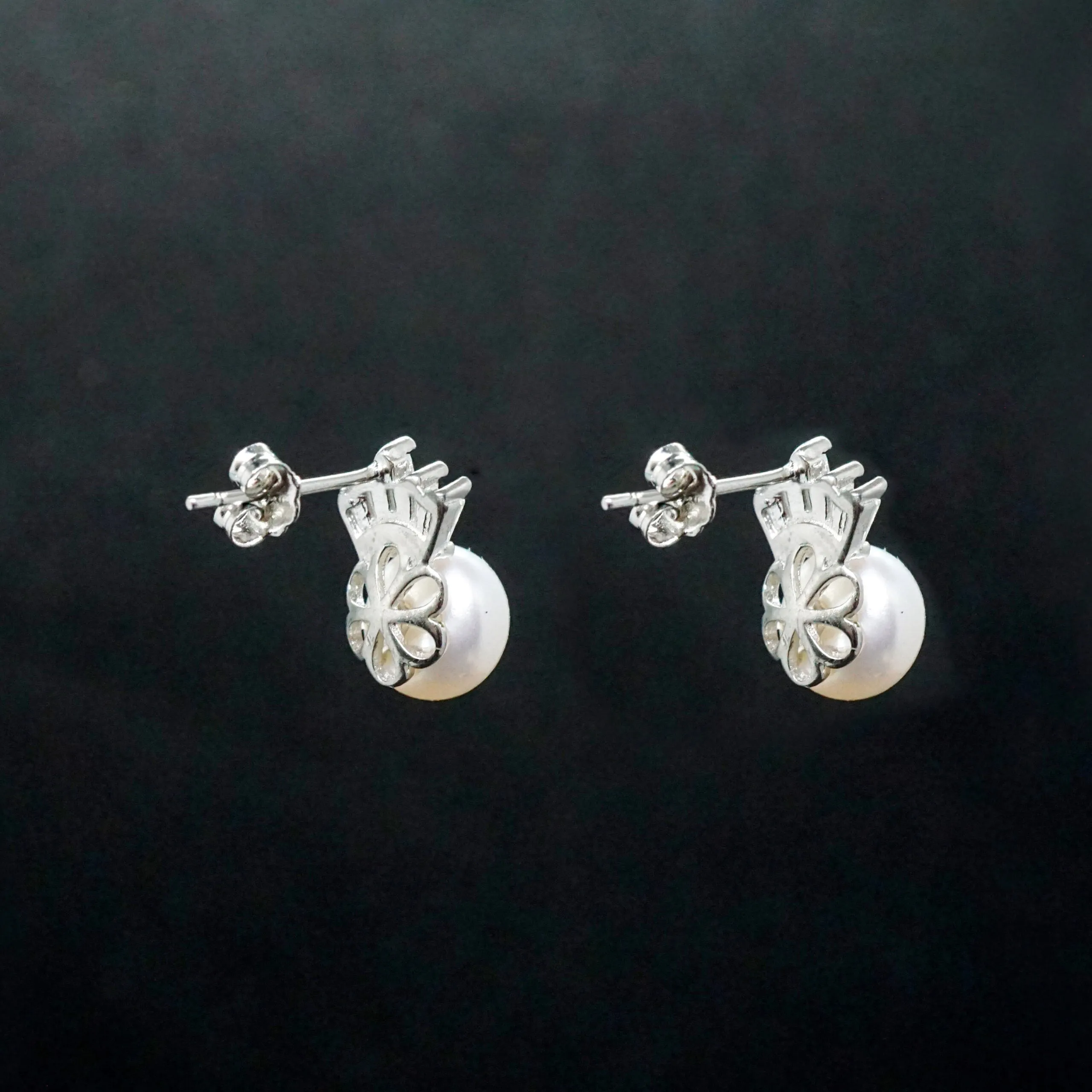 Lucy X - Pearl Crystal Silver Stud Earrings