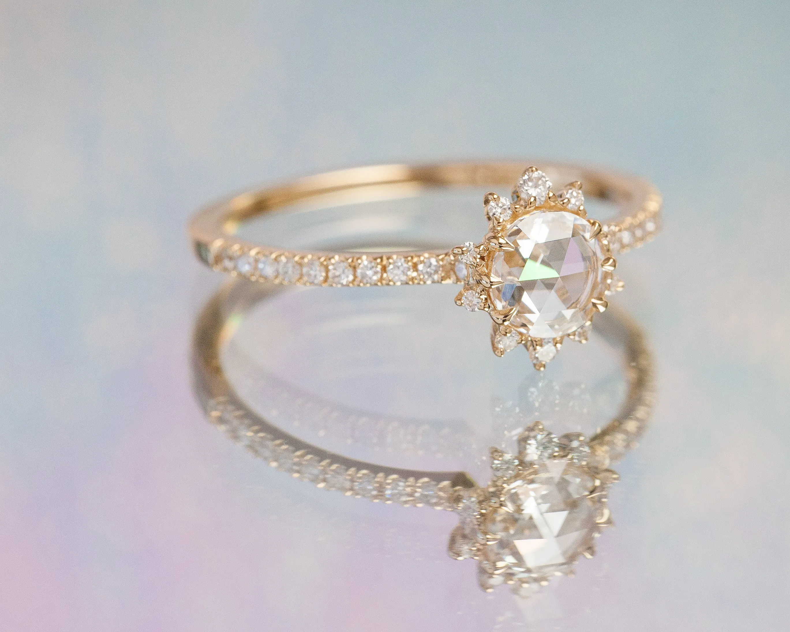 Lyra White Diamond Halo Ring (Ready to Ship)