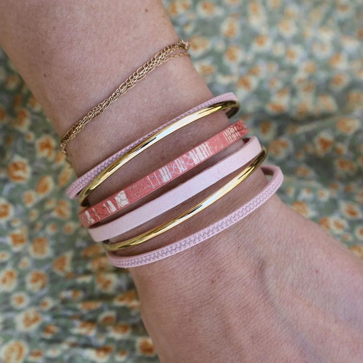 Matte Gold Pink Print Bracelet