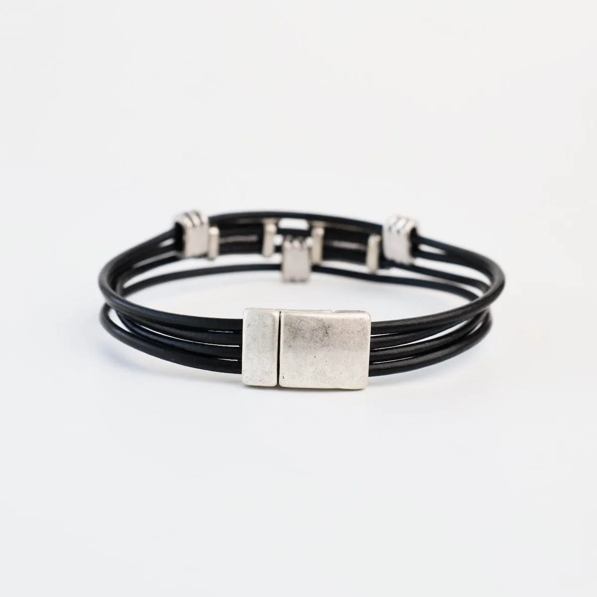 Matte Silver Black Rectangle Bracelet