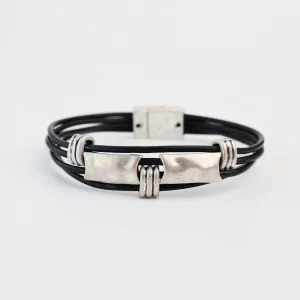 Matte Silver Black Rectangle Bracelet