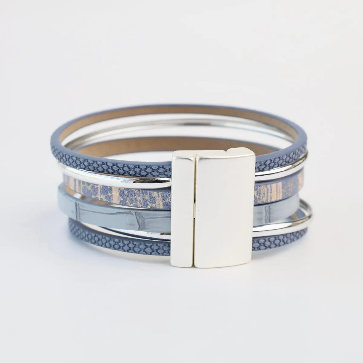 Matte Silver Blue Print Bracelet