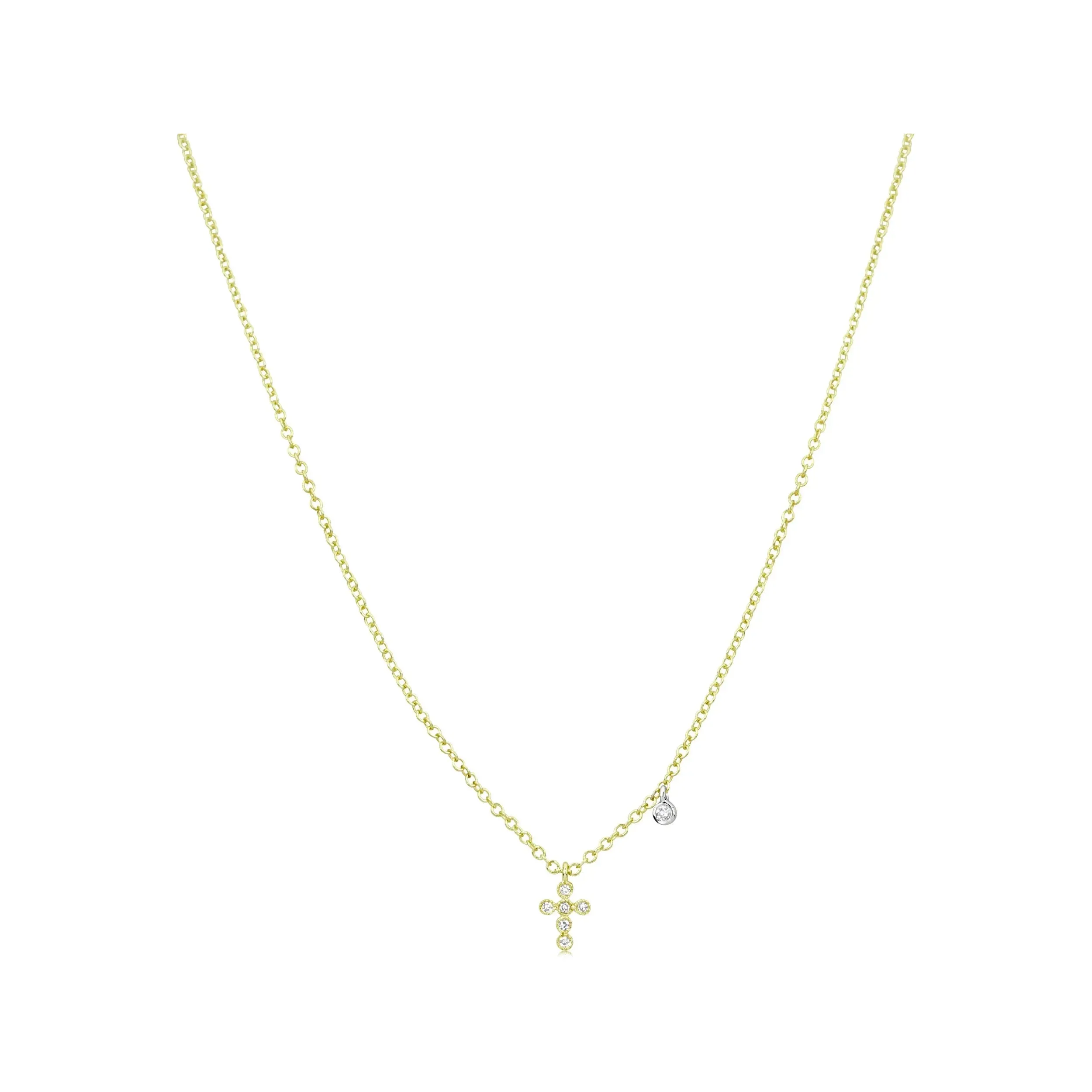 Meira T Dainty Diamond Delicate Cross - 14kt Yellow Gold