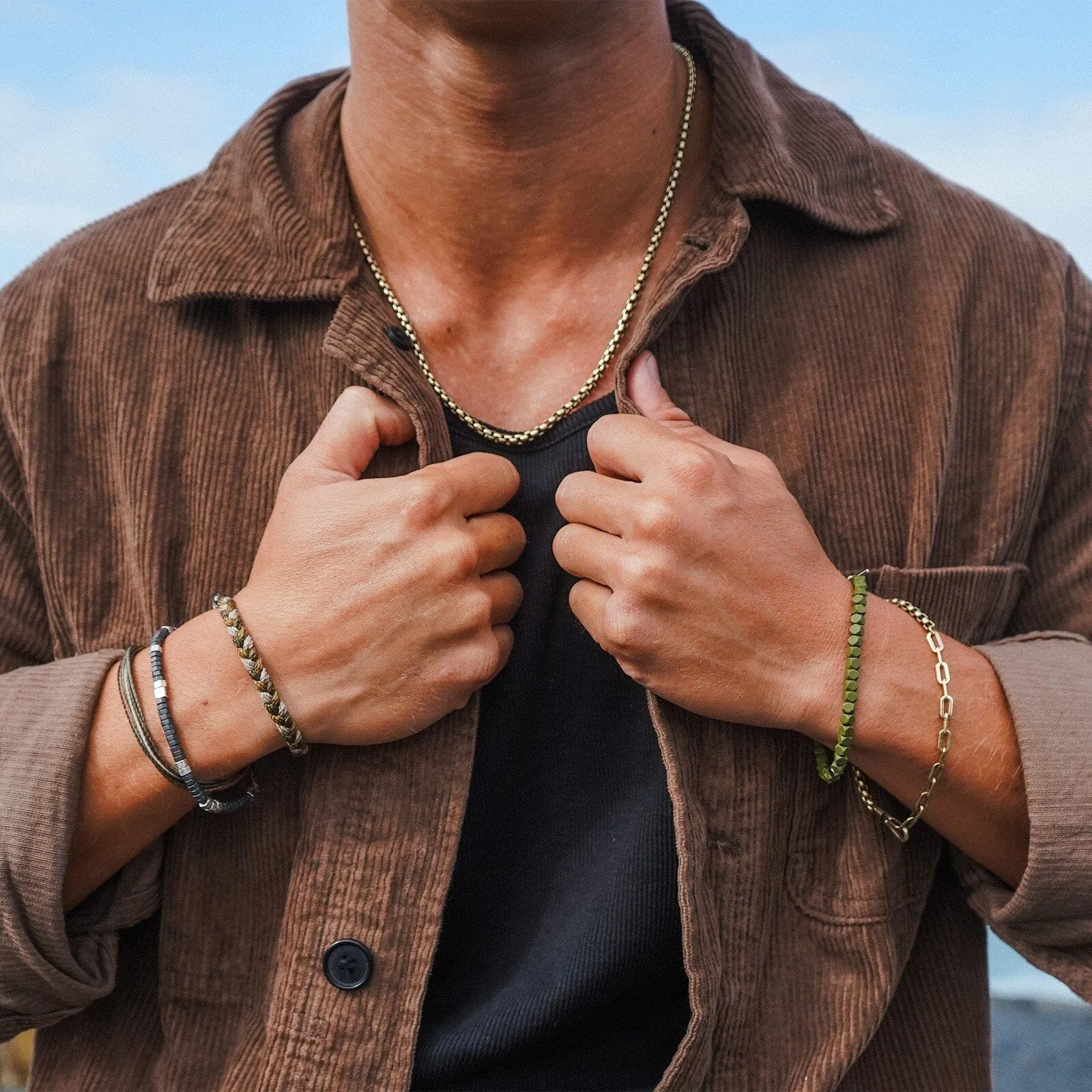 Men's Faceted Pyrite Stretch Bracelet