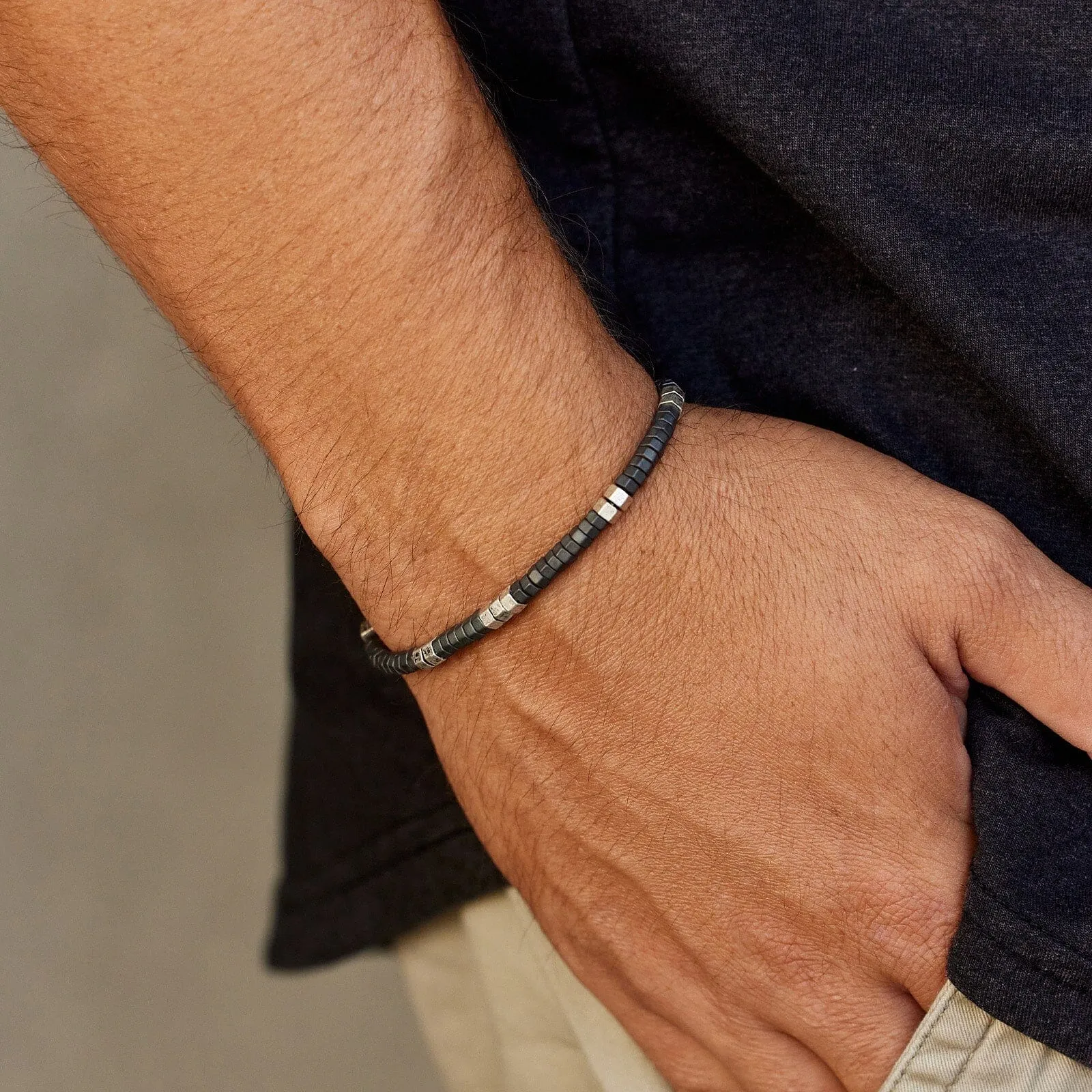 Men's Faceted Pyrite Stretch Bracelet