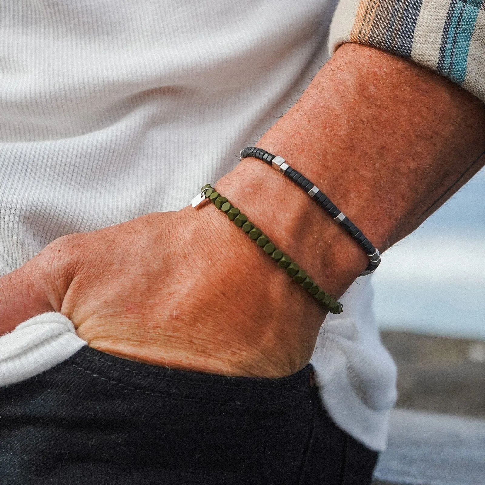 Men's Faceted Pyrite Stretch Bracelet