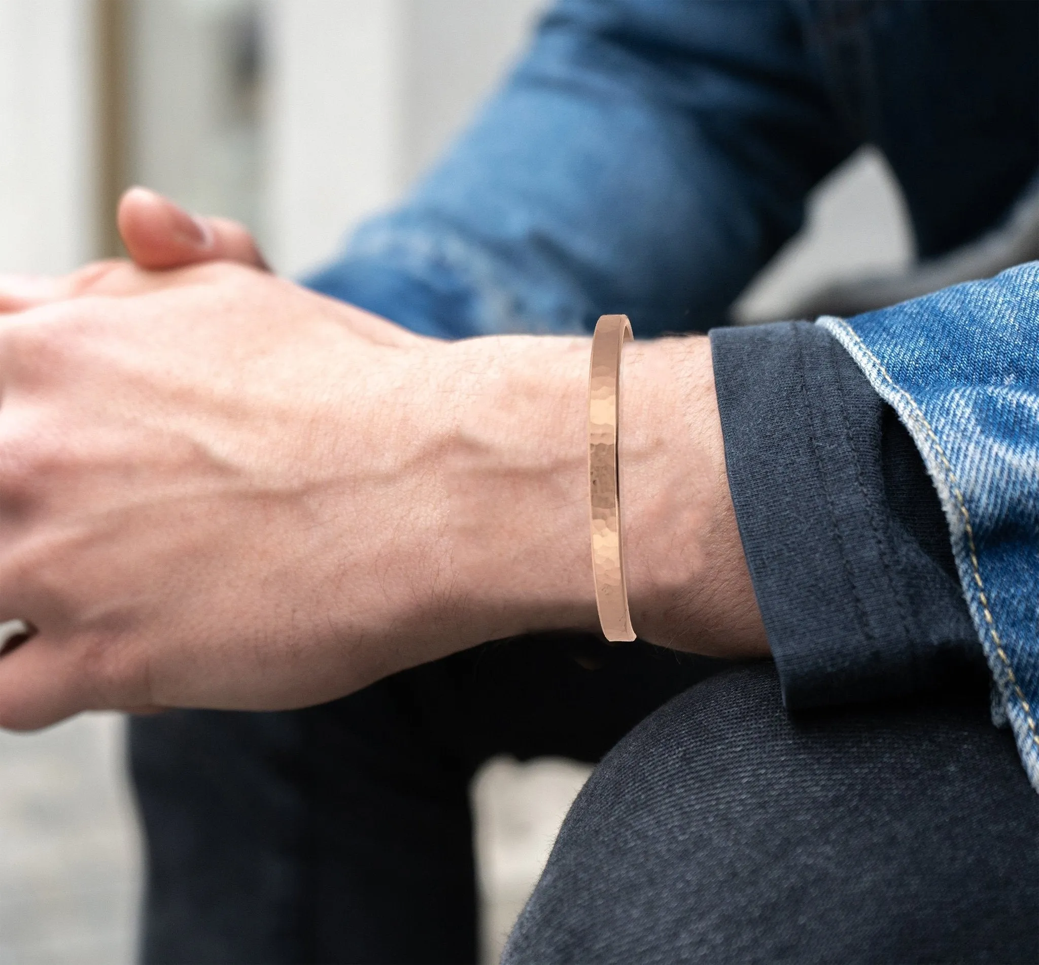 Men's Hammered Copper Cuff Bracelet - 4mm Wide