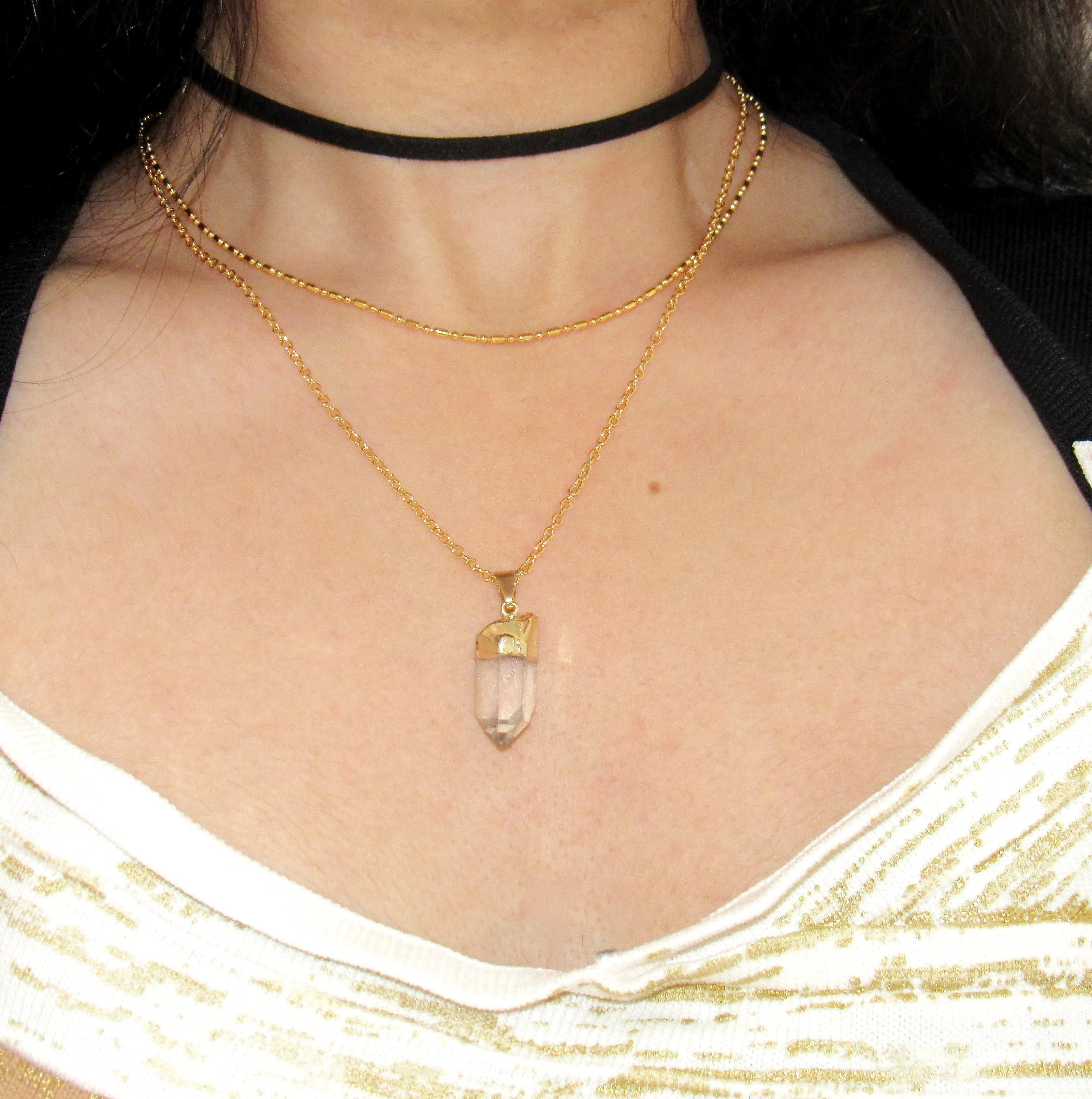 Mini Gold Quartz Point Necklaces