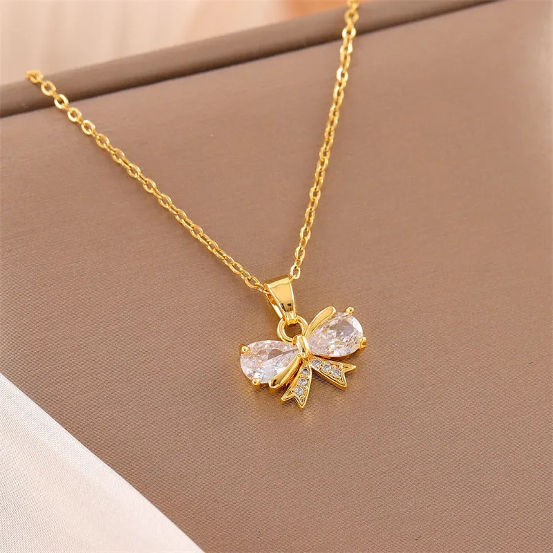 Minimalist Bowknot Stainless Steel Electroplating Necklaces