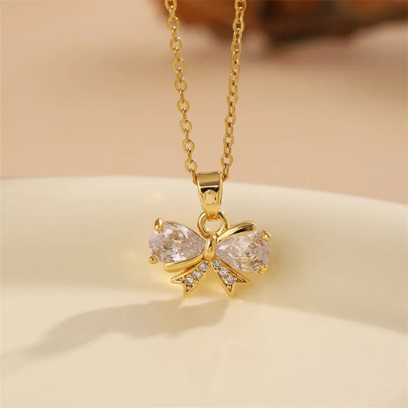 Minimalist Bowknot Stainless Steel Electroplating Necklaces