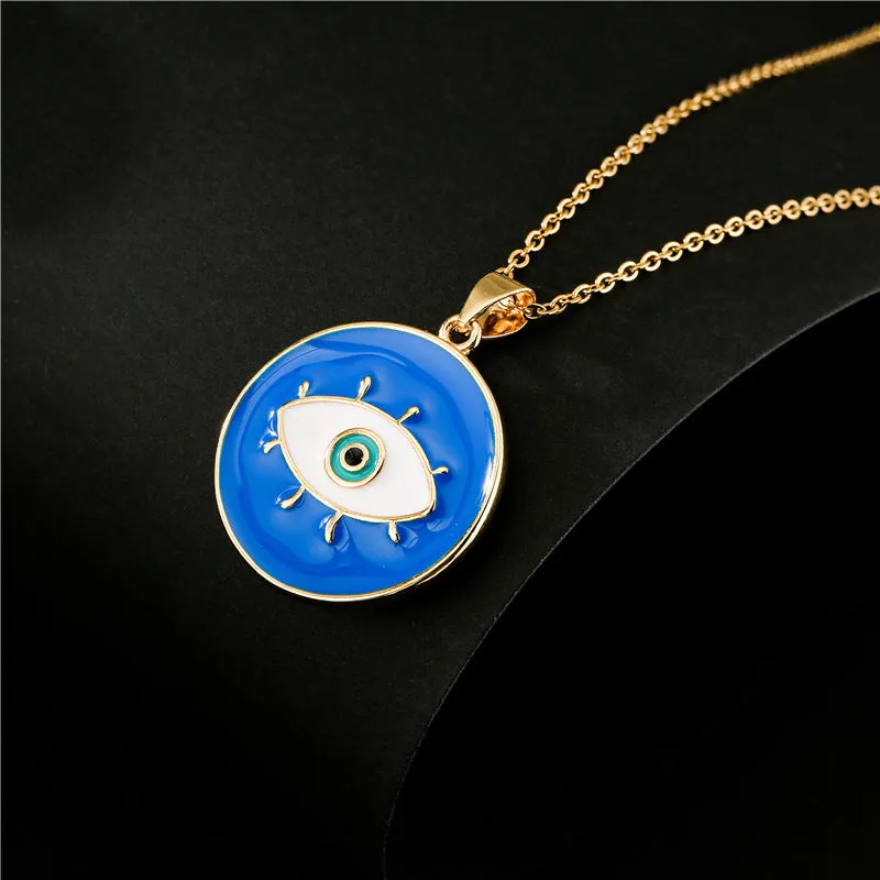 Minimalist Evil Eye Geometric Copper Inlay Necklaces