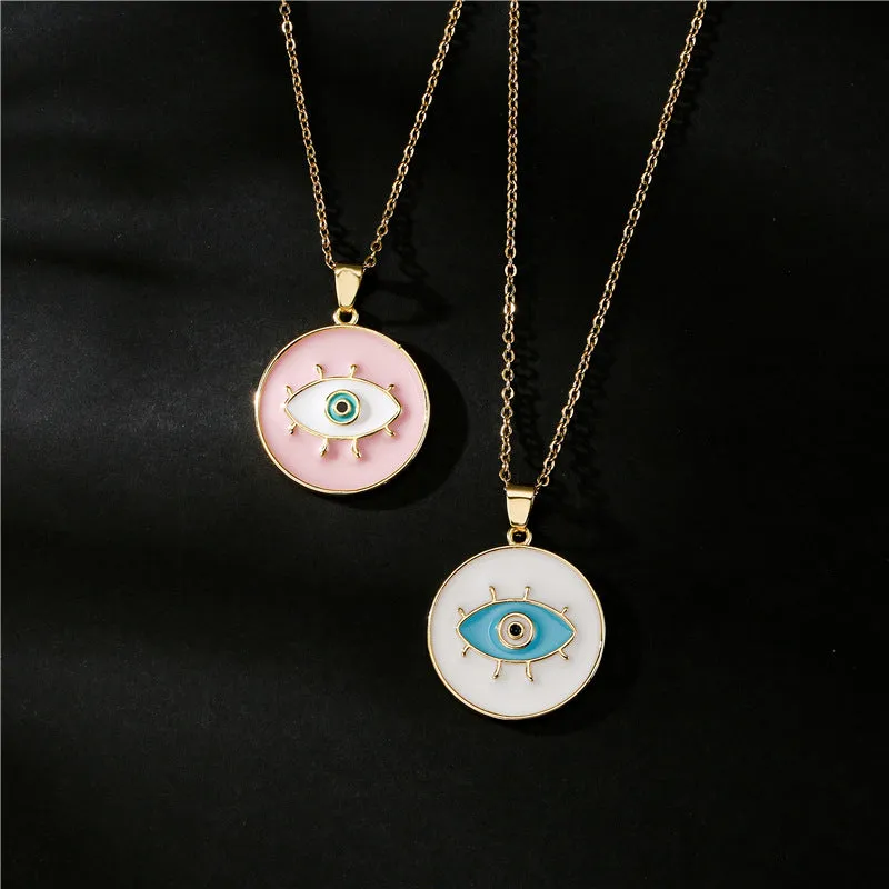 Minimalist Evil Eye Geometric Copper Inlay Necklaces