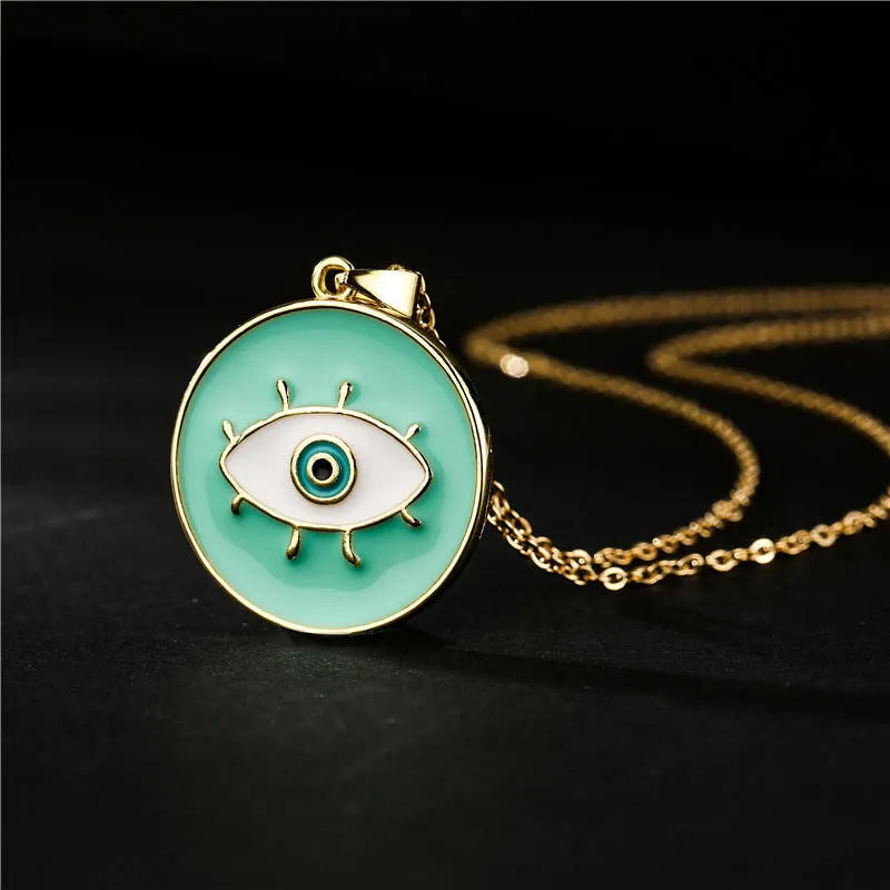 Minimalist Evil Eye Geometric Copper Inlay Necklaces