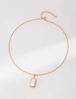 Minimalist Rectangle Pearl Necklace