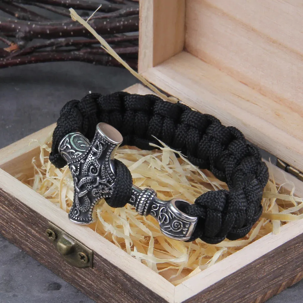 Mjolnir Thor Hammer Leather Viking Bracelet