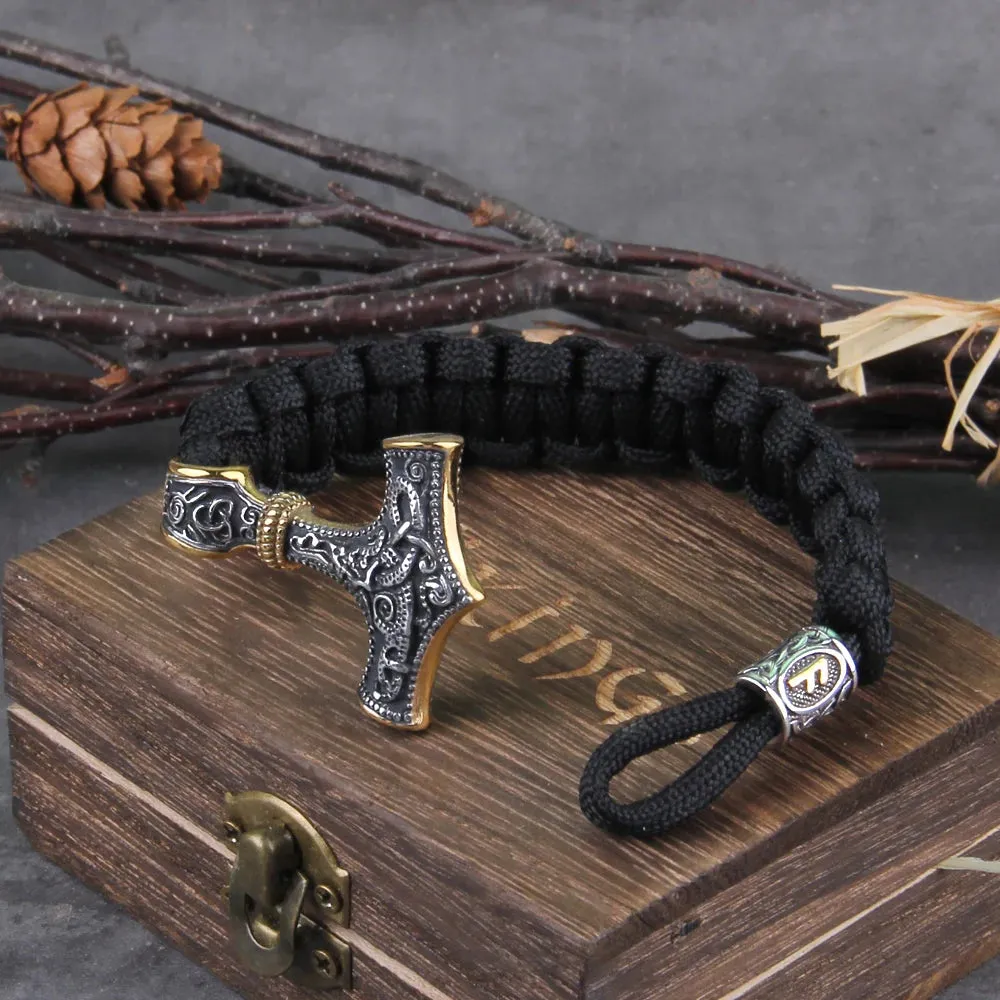 Mjolnir Thor Hammer Leather Viking Bracelet