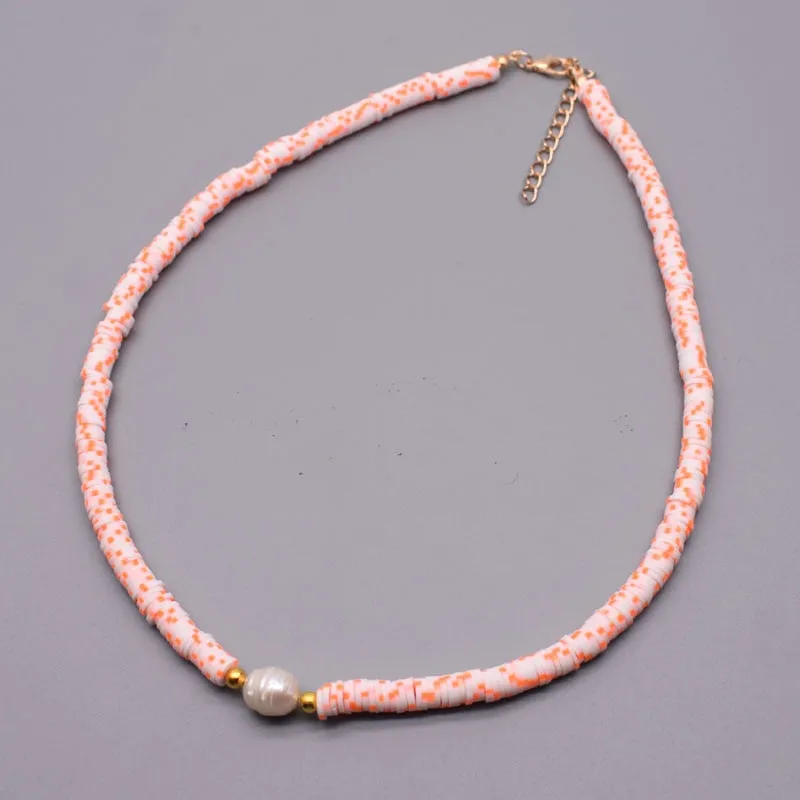 New Colour Boho Natural Fresh Water Pearl Necklace Color Soft Polymer Clay Beads Choker Necklace Beach Femme Jewelry Gift