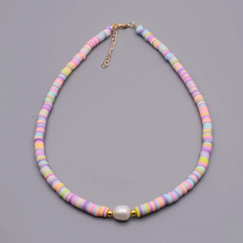 New Colour Boho Natural Fresh Water Pearl Necklace Color Soft Polymer Clay Beads Choker Necklace Beach Femme Jewelry Gift