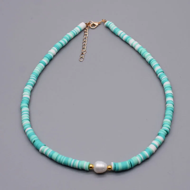 New Colour Boho Natural Fresh Water Pearl Necklace Color Soft Polymer Clay Beads Choker Necklace Beach Femme Jewelry Gift