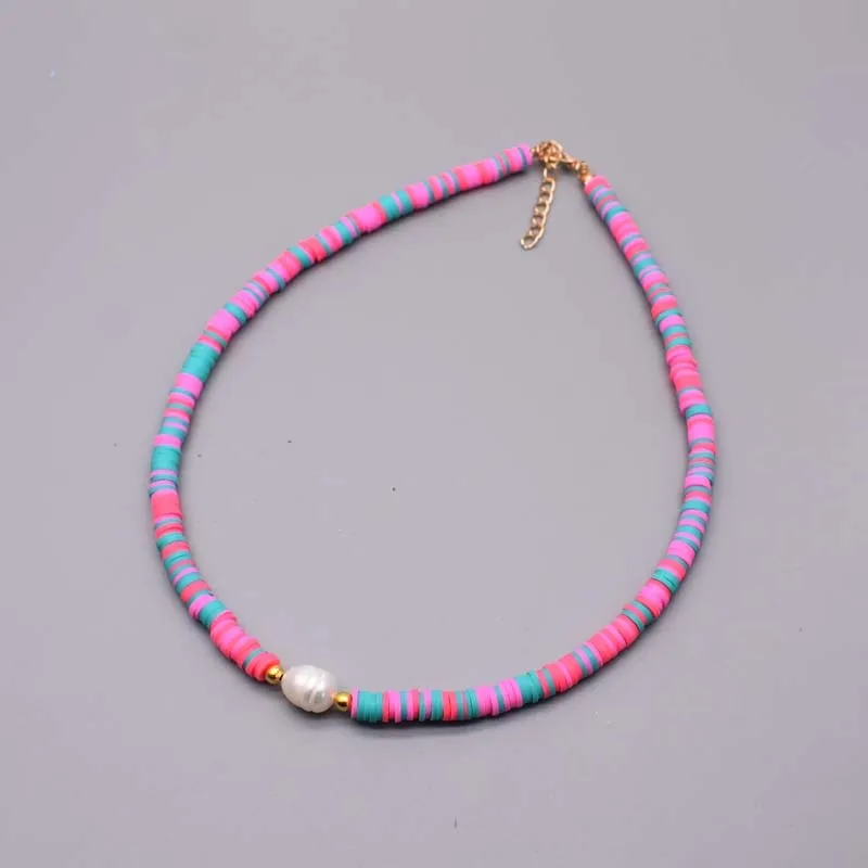 New Colour Boho Natural Fresh Water Pearl Necklace Color Soft Polymer Clay Beads Choker Necklace Beach Femme Jewelry Gift