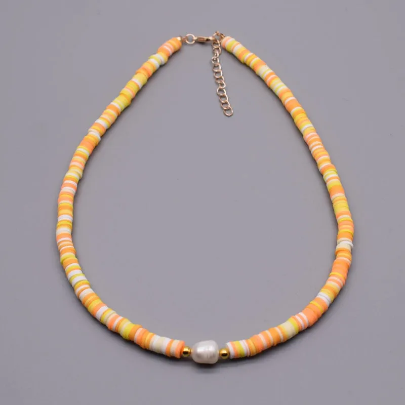 New Colour Boho Natural Fresh Water Pearl Necklace Color Soft Polymer Clay Beads Choker Necklace Beach Femme Jewelry Gift