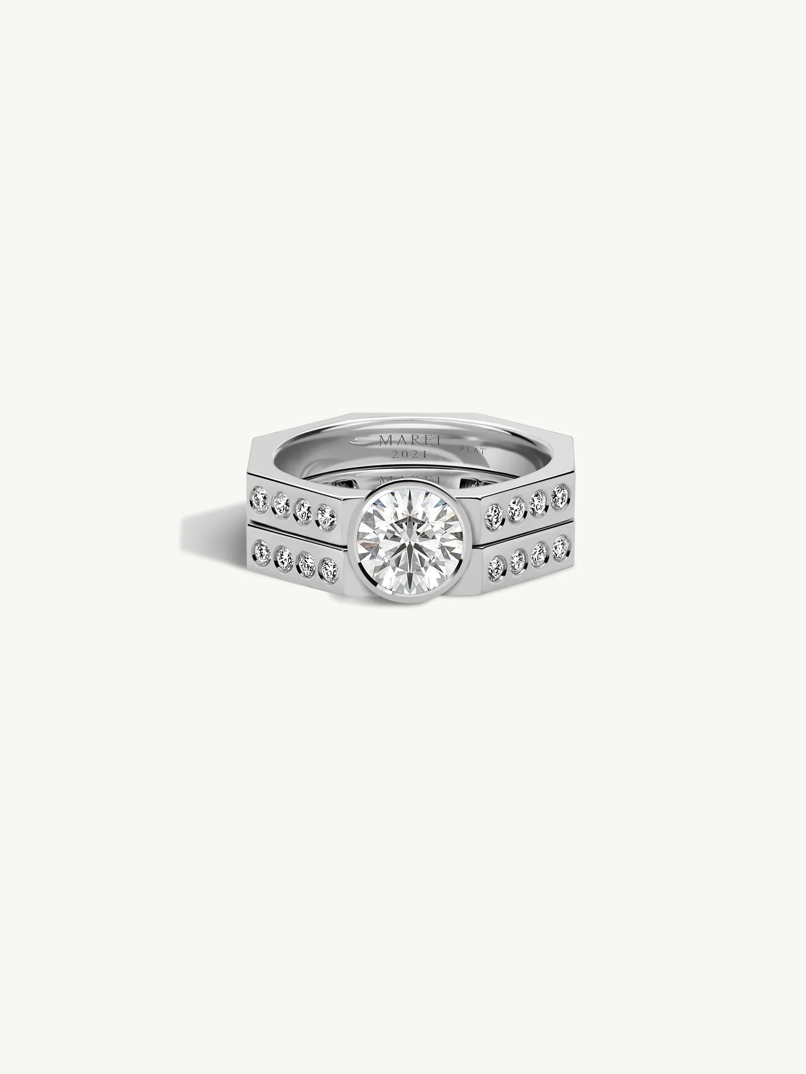 Octavian Lotus Engagement Ring With Round Brilliant-Cut White Diamond In Platinum