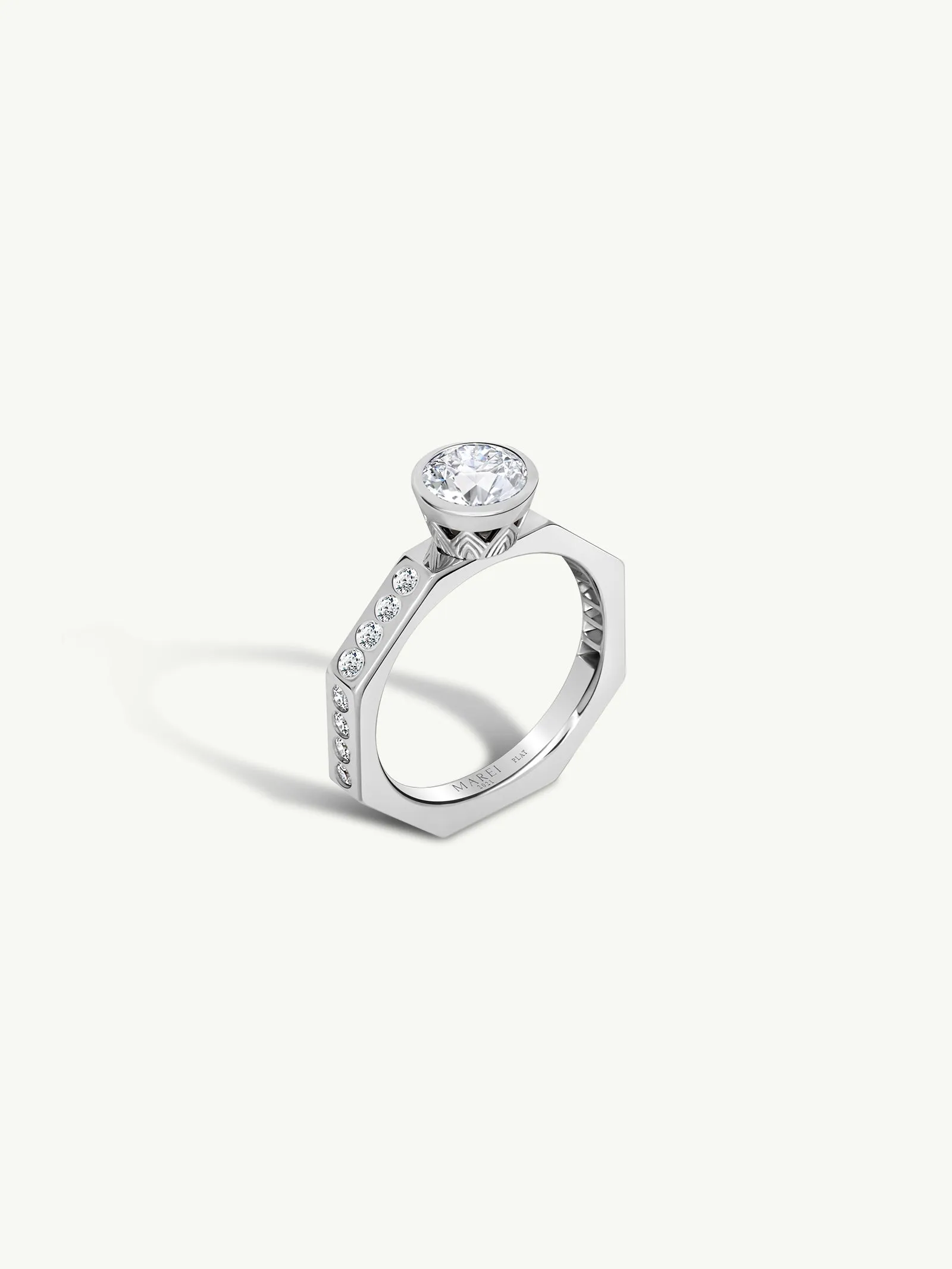 Octavian Lotus Engagement Ring With Round Brilliant-Cut White Diamond In Platinum