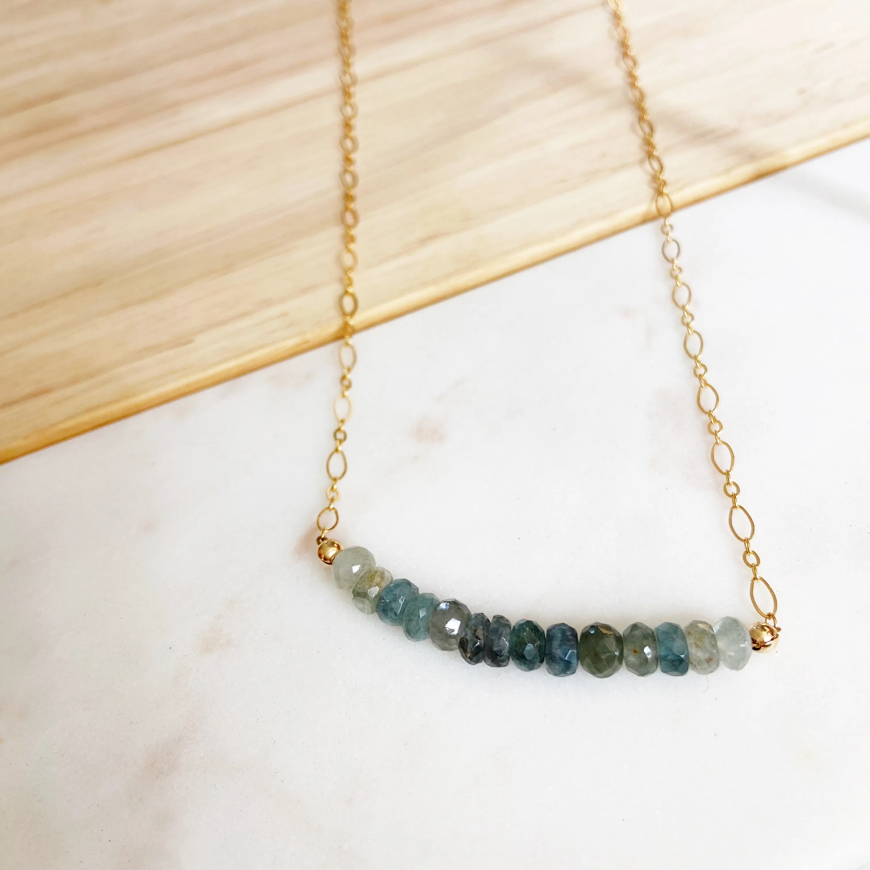 Ombre Blue/Green Kyanite Choker Necklace in Gold or Silver (16 inches)