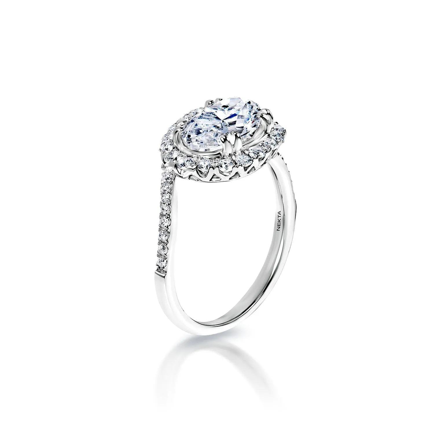 Ophelia 3 Carat Oval Cut Halo Diamond Engagement Ring in 14k White Gold By Mike Nekta